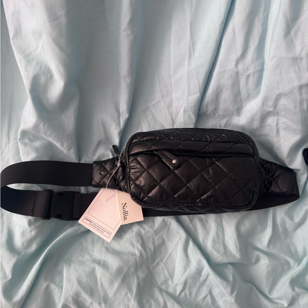 SOLD Black Quilted Belt Bag Fanny Pack Adjustable Strap NWT - belt is SMALL